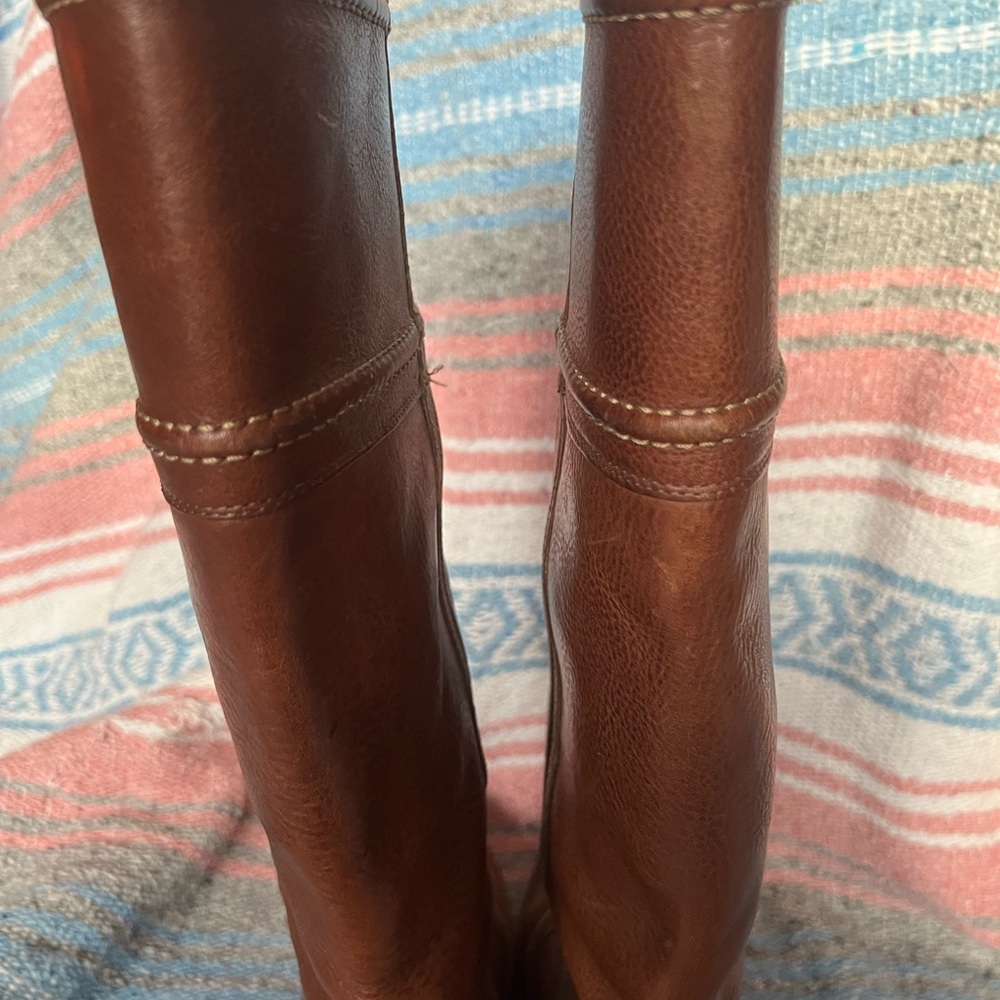 Frye Cognac Brown Leather Heeled Boots 14" Shaft - Picture 12 of 13